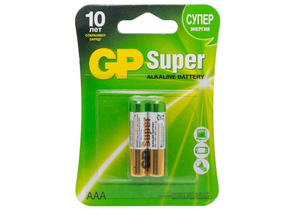 Батарейка щелочная GP Super, AAA, LR03, 1.5V, 2 шт.