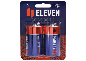 Батарейка щелочная Eleven, D, LR20, 1.5V, 2 шт.