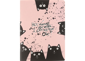 Тетрадь общая А5+, 48 л. на скобе BeSmart Hey Human «Коты», 165×220 мм, клетка, розовая