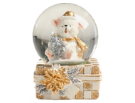 Сувенир полистоун «Белый миша с ёлочкой в подарке» (водяной шар)