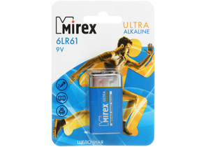 Батарейка щелочная Mirex Ultra Alkaline, 6LR61, 9V, тип «Крона»