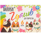 Гуашь Darvish, 6 цветов×10 мл, «Забавные котики»