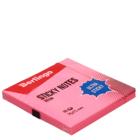 Бумага для заметок с липким краем Berlingo Ultra Sticky 75×75 мм, 1 блок×80 л., розовая, неон