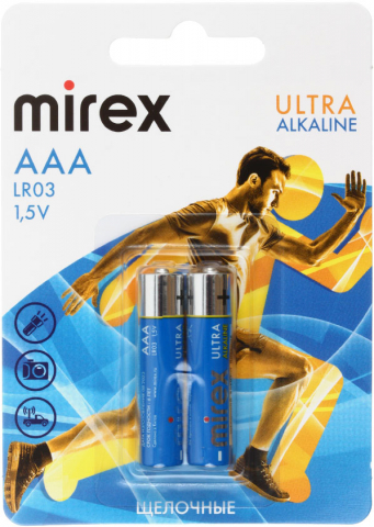Батарейка щелочная Mirex Ultra Alkaline AAA, LR03, 1.5V, 2 шт. в блистере