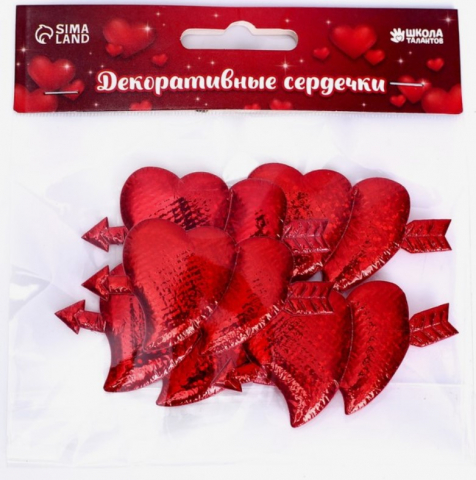 Сердечки декоративные Sima-Land 6,5×3,3 см, 5 шт., текстиль, красные