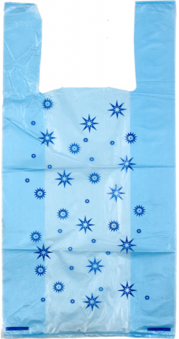 Пакет-майка OfficeClean 30+16×60 см, 15 мкм., 100 шт., «Звезды», голубой