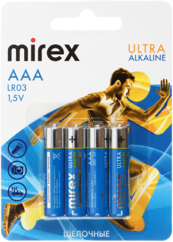 Батарейка щелочная Mirex Ultra Alkaline AAA, LR03, 1.5V, 4 шт. в блистере
