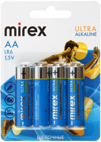 Батарейка щелочная Mirex Ultra Alkaline AA, LR6, 1.5V, 4 шт. в блистере