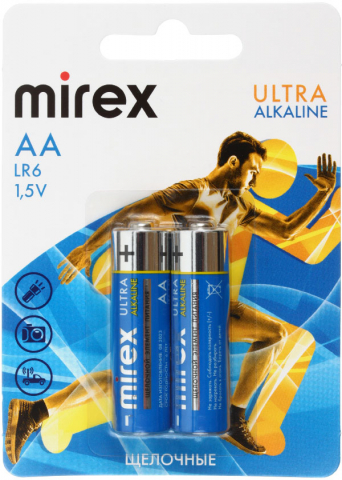 Батарейка щелочная Mirex Ultra Alkaline AA, LR6, 1.5V, 2 шт. в блистере